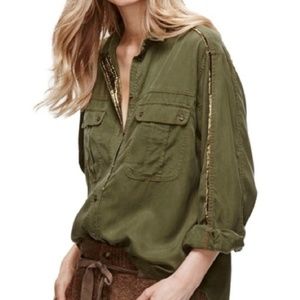 Free People Off Campus Moss Green Button Down